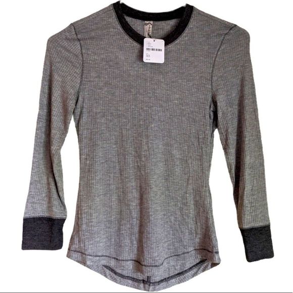Free People Other - Free People Grey Ribbed Long Sleeve Lounge Shirt XS